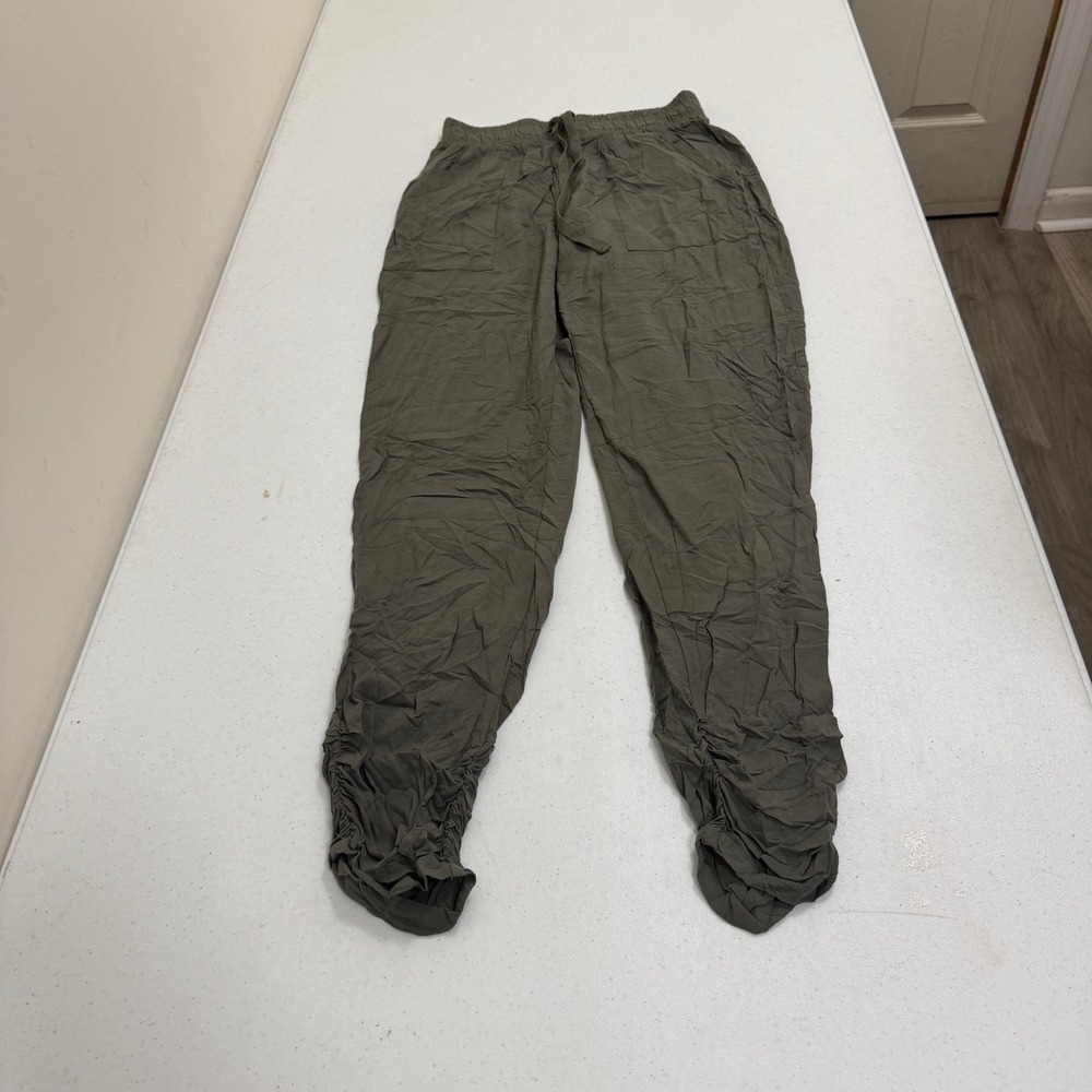 Pink Rose Olive Green Ruched Ankle Jogger Pants Elastic Waist Small